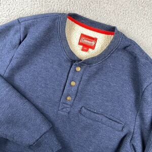 Coleman Henley Fleeced Lined Heavy Shirt Men's Large Blue Workwear Chore Wear